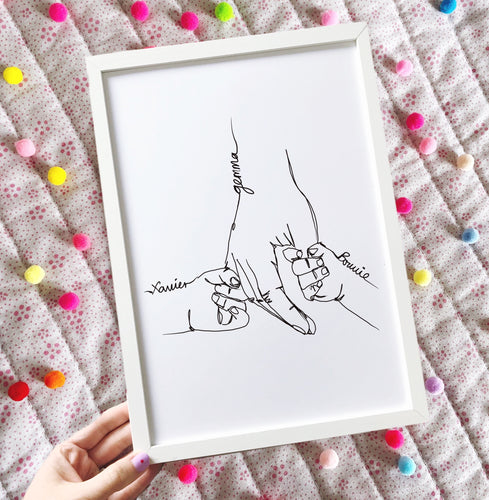 Adult and 2 Children Personalised Line Drawing Print