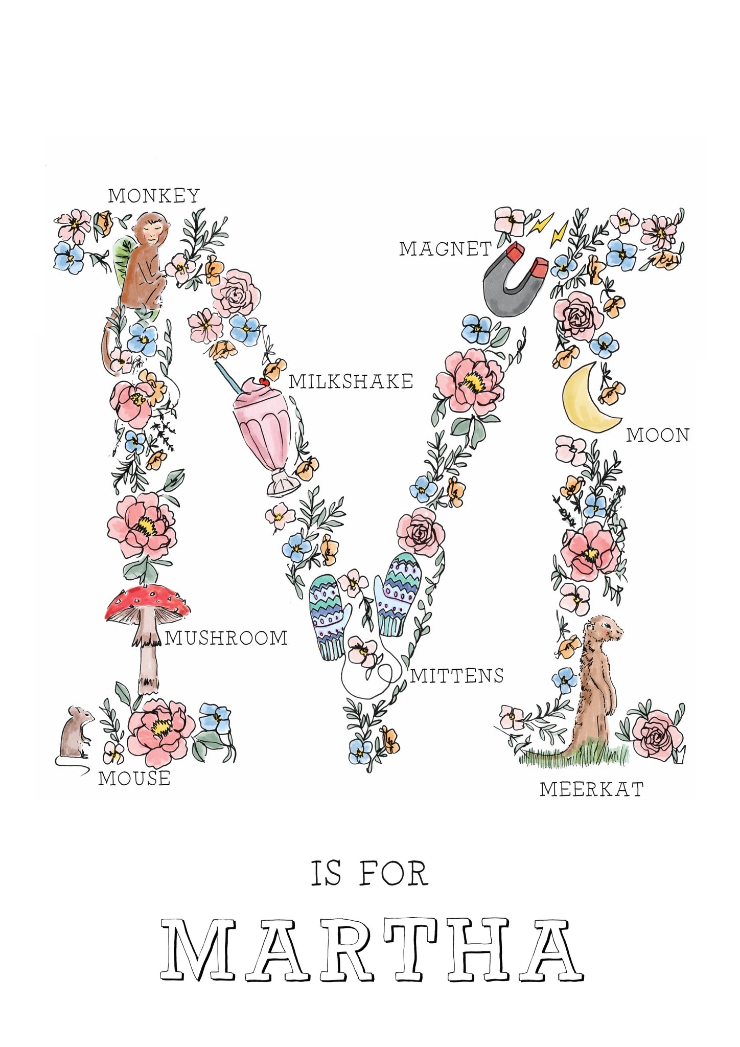 Personalised Line Drawn Name Letters – Gem Pang Illustration