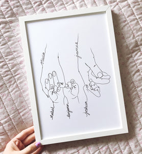 2 Adults and 3 Children's Personalised Line Drawing Print